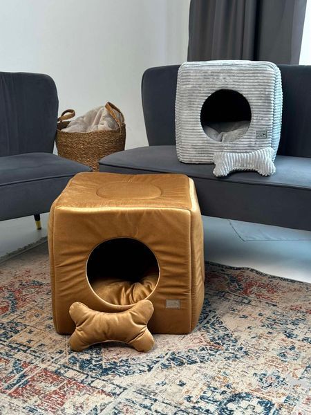 Домик для собак и котов "Кубик Luxury" серый велюр house-cube_luxury_s_gray_velor фото