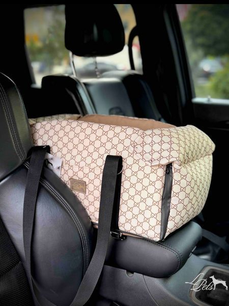 Сумка автокрісло на підлокітник для собак Гучі беж pidlokitnyk-Gucci-beig фото