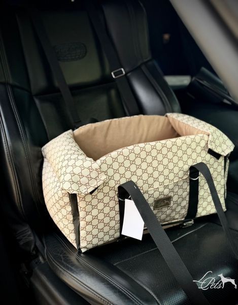 Сумка автокрісло на підлокітник для собак Гучі беж pidlokitnyk-Gucci-beig фото