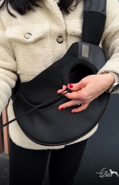 Слинг-переноска для собак и котов из эко-кожи утеплённая чёрная slinh-eco-black-teplyi-s фото