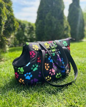 Сумка-переноска для собак та котиків Оксфорд Лапи кольорові soft_bag-oxford_xs_colored_paws фото