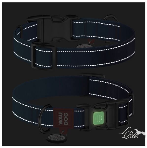 Нашийник для собак нейлоновий Waudog Nylon Mono світловідбивний синій  nashyinyk-nylon-mono-blue-s фото