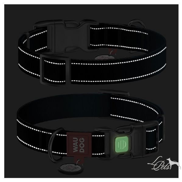 Нашийник для собак нейлоновий Waudog Nylon Mono світловідбивний чорний  nashyinyk-nylon-mono-black-s фото