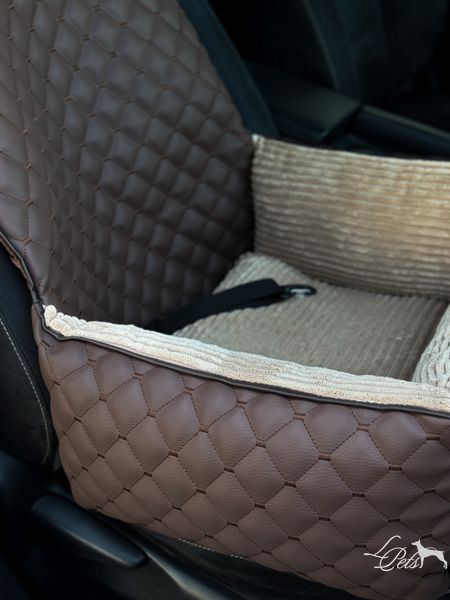 Автокресло для собак и котов эко кожа коричнево-бежевый car_seat-eco_leather_s_brown_beige фото
