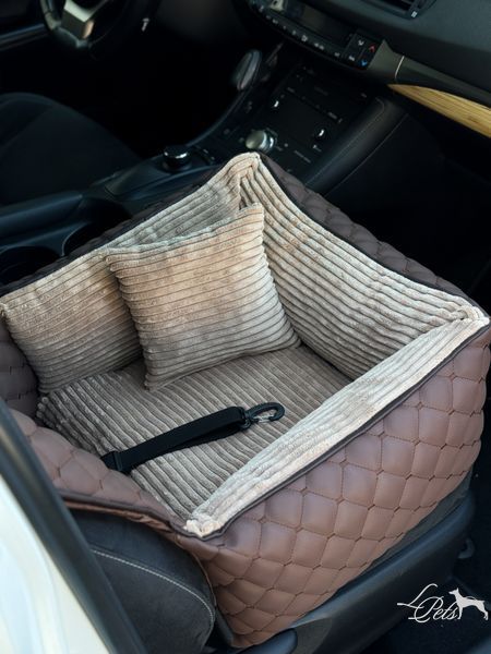 Автокресло для собак и котов эко кожа коричнево-бежевый car_seat-eco_leather_s_brown_beige фото