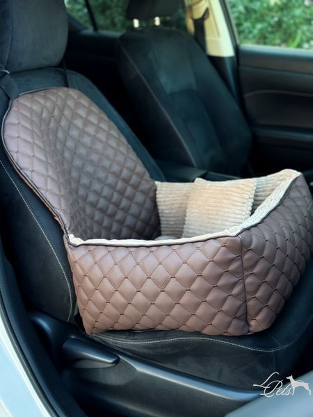 Автокресло для собак и котов эко кожа коричнево-бежевый car_seat-eco_leather_s_brown_beige фото