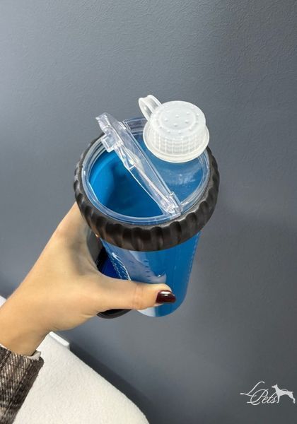 Пляшка подвійна для води та корму зі складаною мискою pliashka-myskoi-blue фото
