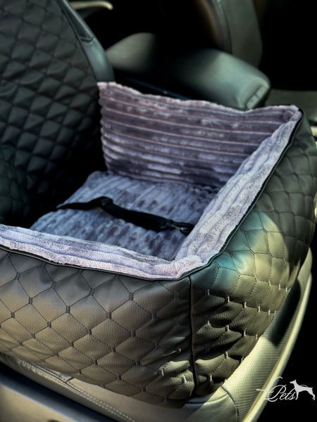 Автокресло для собак и котов экокожа чёрно-серая car_seat-eco_leather_s_black_gray фото