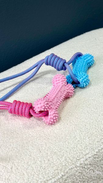 Игрушка для собак жевательная косточка с канатом  zhuvalna-kistochka-z-kanatom-blue фото