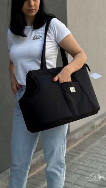 Сумка-переноска для собак и котов Summer с карманом чёрная soft_bag-summer_pocket_s_black фото